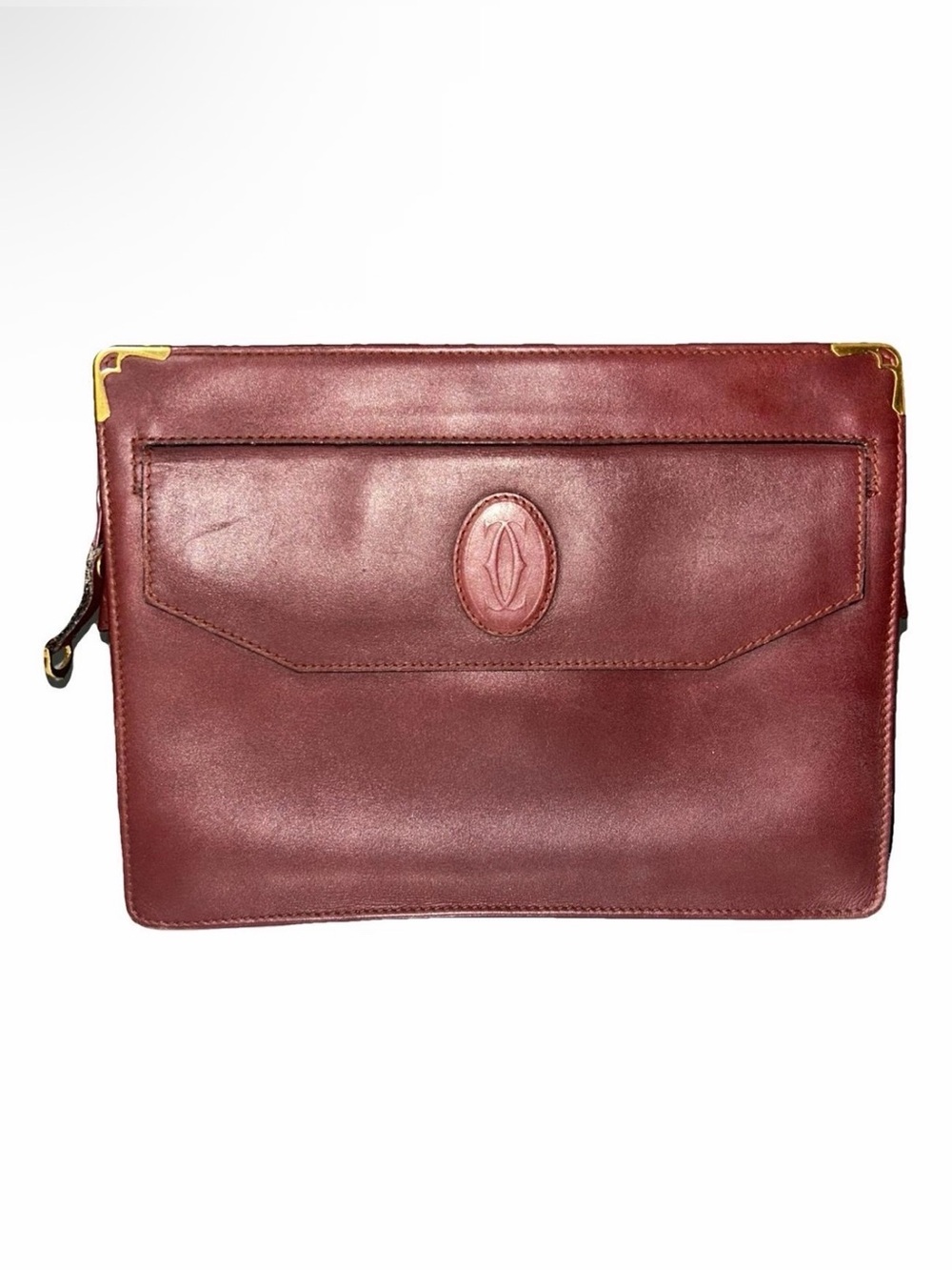 Cartier Signature Color Vintage Bordeaux Leather Clutch Bag